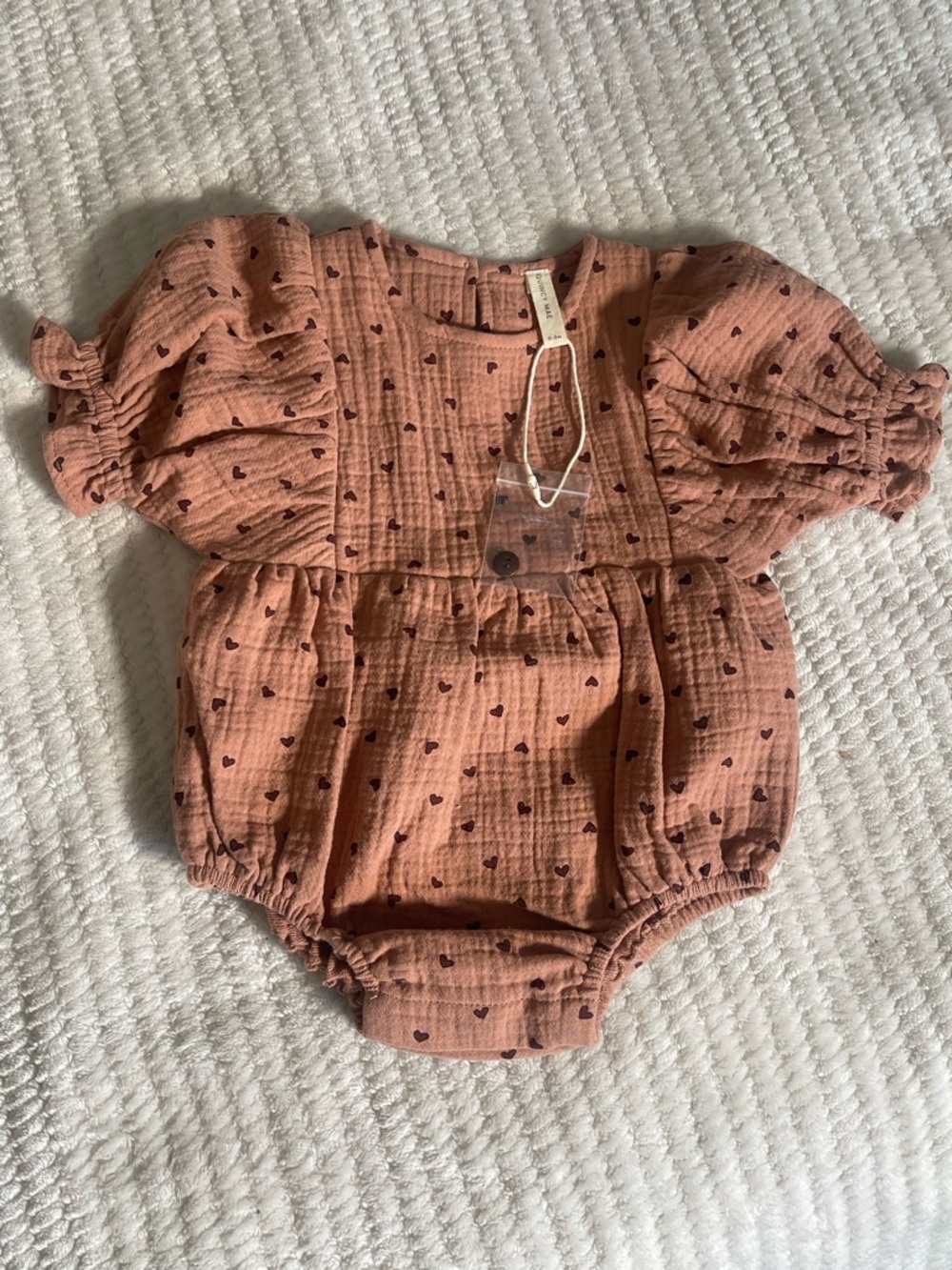 Quincy Mae Mauve Heart Print Baby romper
